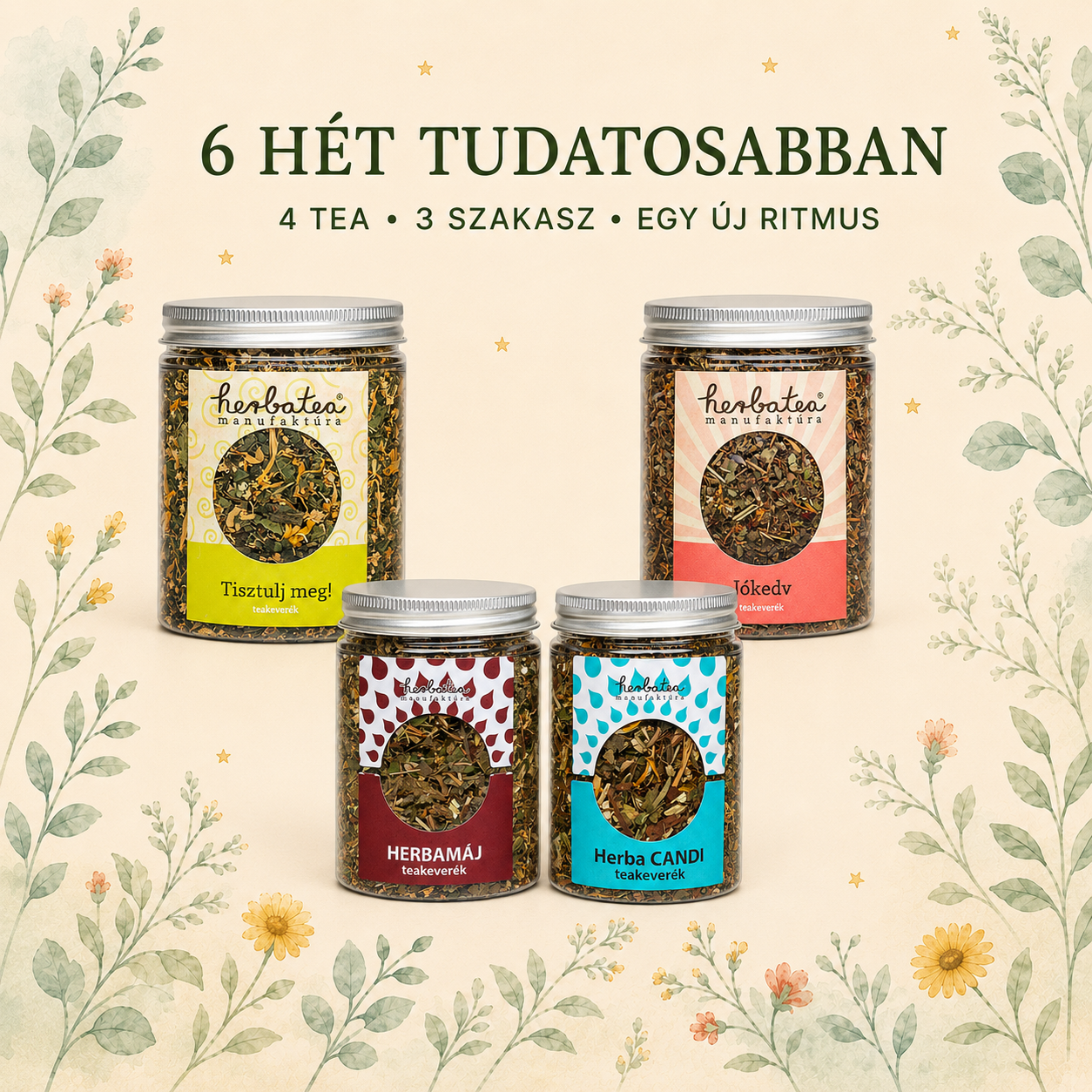 HERBATEA 6 HÉT TUDATOSABBAN (HerbaMáj, HerbaCandi, Tisztulj meg, Jókedv tea)